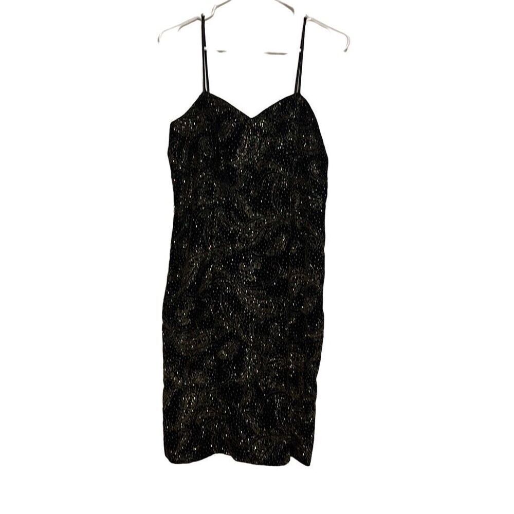 NWT Vintage Positively Ellyn Black Velvet Gold Rhinestones Evening Party Dress S